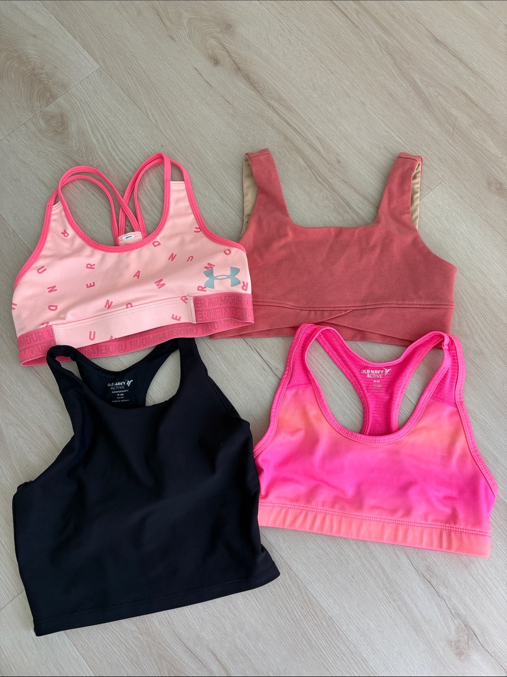 Assorted girl’s Sports Bras - Pink, Coral, Black (4 Pack)